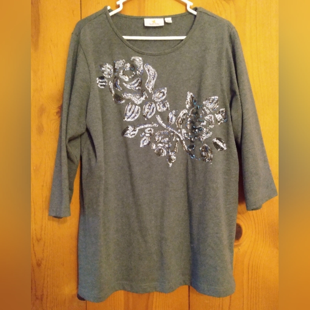 Quacker Factory 3/4 Sleeve Knit Top w/Sequin Detail NWOT